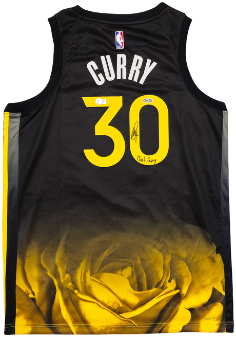 Golden State Warriors Stephen Curry Autographed Black Nike Swingman City Edition Jersey Size 48 "Chef Curry" Beckett BAS QR Stock #237091