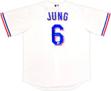 Texas Rangers Josh Jung Autographed White Nike Jersey Size XLT Beckett BAS Witness Stock #236688