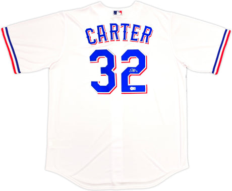 Texas Rangers Evan Carter Autographed White Nike Jersey Size XLT Beckett BAS Witness Stock #236693