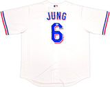 Texas Rangers Josh Jung Autographed White Nike Jersey Size 2XLT "23 WS Champs" Beckett BAS Witness Stock #236687