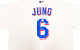 Texas Rangers Josh Jung Autographed White Nike Jersey Size XLT "23 WS Champs" Beckett BAS Witness Stock #236686