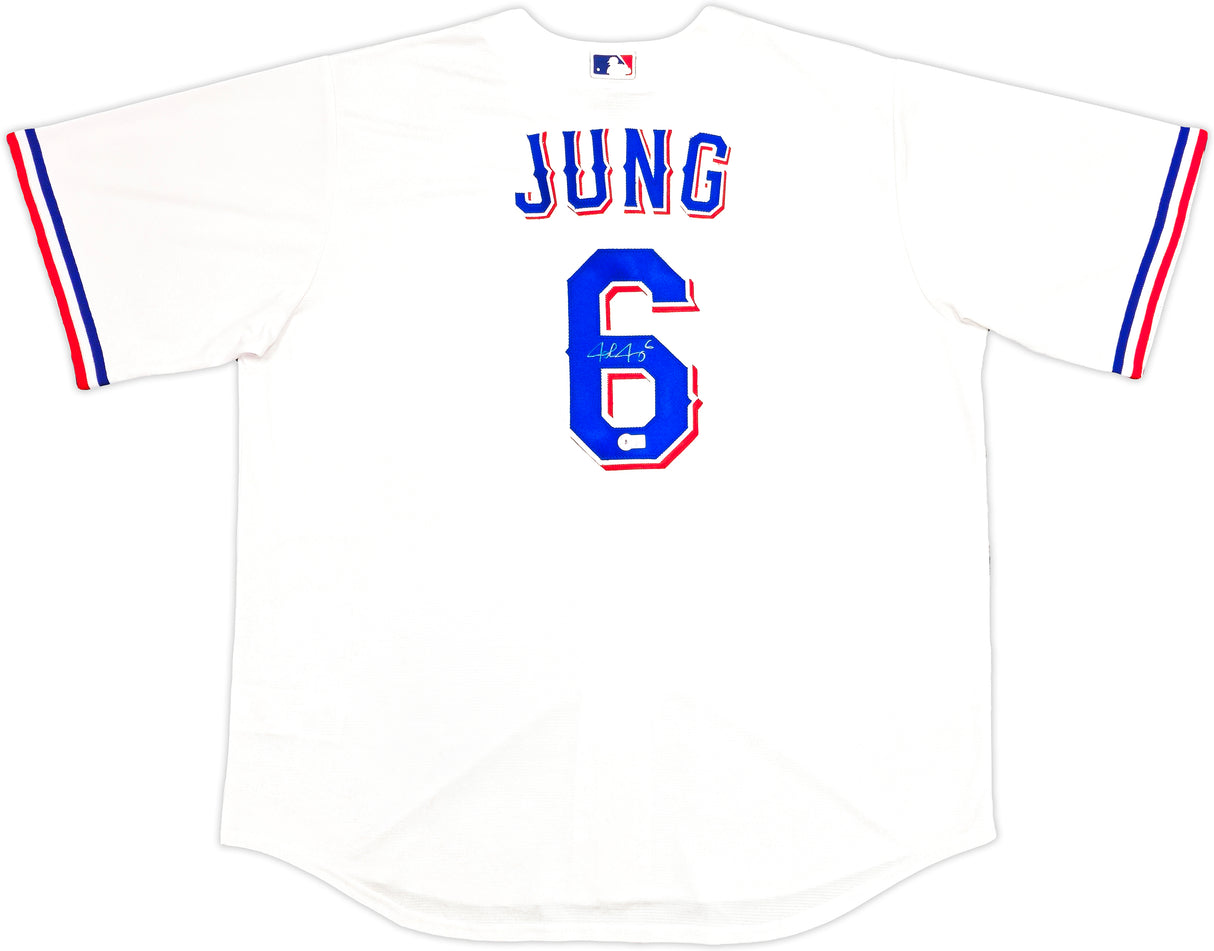 Texas Rangers Josh Jung Autographed White Nike Jersey Size 2XLT Beckett BAS Witness Stock #236689