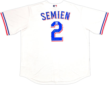 Texas Rangers Marcus Semien Autographed White Nike Jersey Size 2XLT "23 WS Champs" Beckett BAS Witness Stock #236690