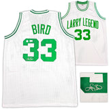 Boston Celtics Larry Bird Autographed White Jersey Beckett BAS Witness Stock #236681