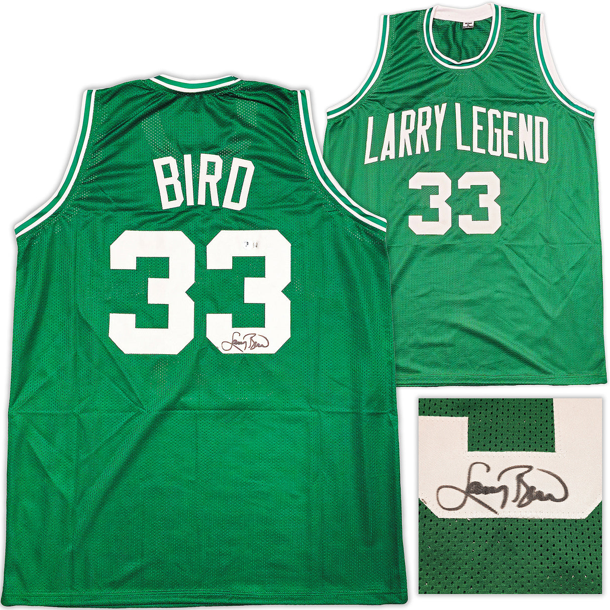 Boston Celtics Larry Bird Autographed Green Jersey Beckett BAS Witness Stock #236680