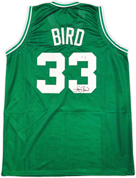 Boston Celtics Larry Bird Autographed Green Jersey Beckett BAS Witness Stock #236680