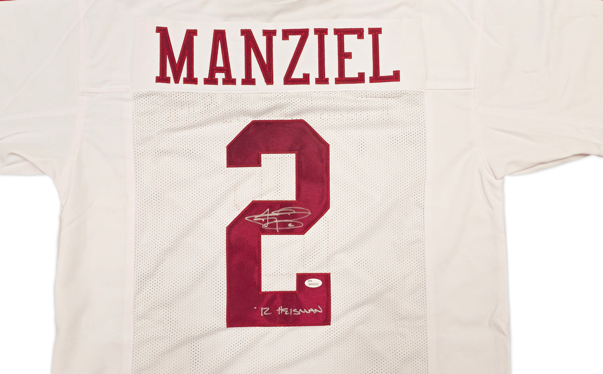 Texas A&M Aggies Johnny Manziel Autographed White Jersey "12 Heisman" JSA Stock #237093