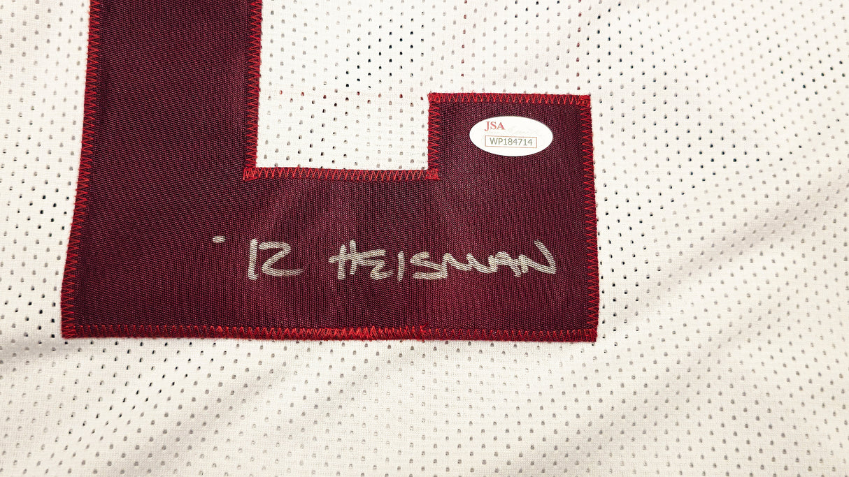 Texas A&M Aggies Johnny Manziel Autographed White Jersey "12 Heisman" JSA Stock #237093