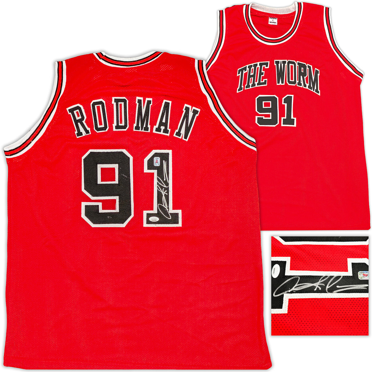 Chicago Bulls Dennis Rodman Autographed Red Jersey JSA Stock #237055