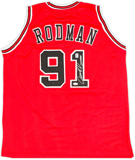 Chicago Bulls Dennis Rodman Autographed Red Jersey JSA Stock #237055