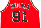 Chicago Bulls Dennis Rodman Autographed Red Jersey JSA Stock #237055