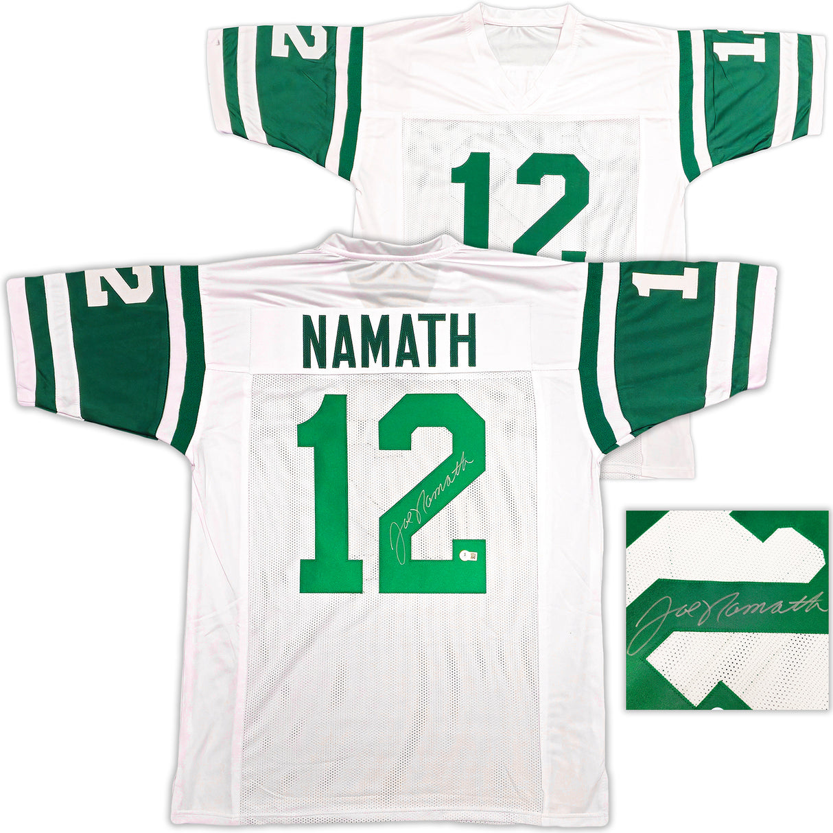 New York Jets Joe Namath Autographed White Jersey Beckett BAS Witness Stock #237708