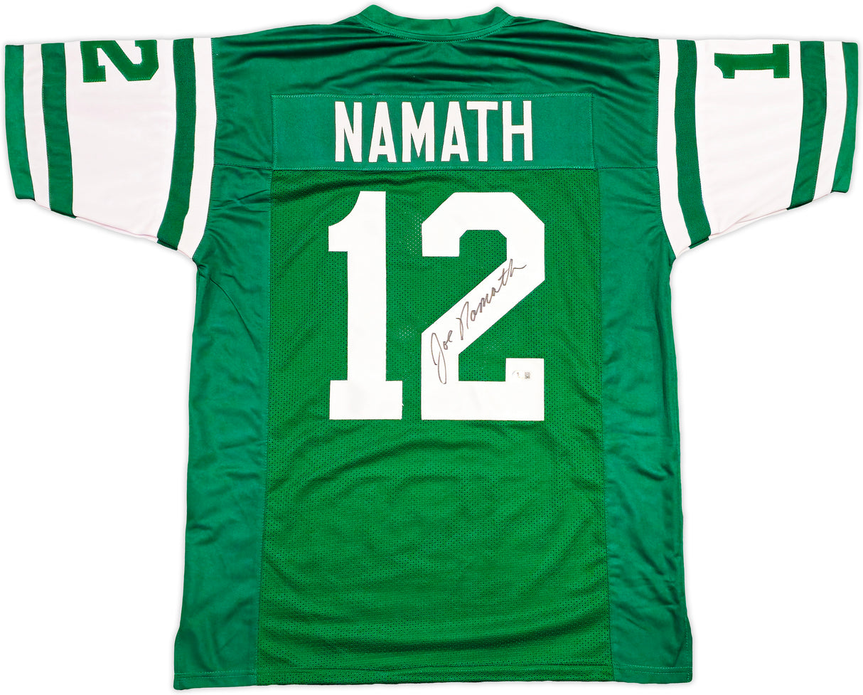 New York Jets Joe Namath Autographed Green Jersey Beckett BAS Witness Stock #237707