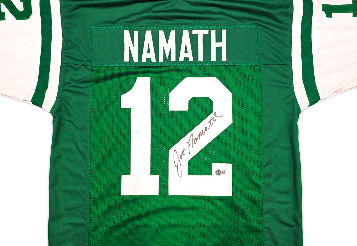 New York Jets Joe Namath Autographed Green Jersey Beckett BAS Witness Stock #237707