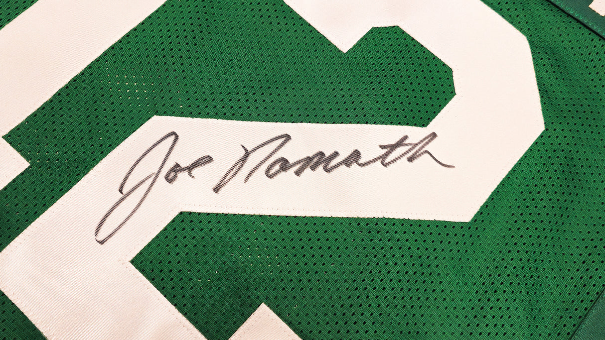 New York Jets Joe Namath Autographed Green Jersey Beckett BAS Witness Stock #237707