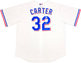 Texas Rangers Evan Carter Autographed White Nike Jersey Size 2XLT "23 WS Champs" Beckett BAS Witness Stock #236694