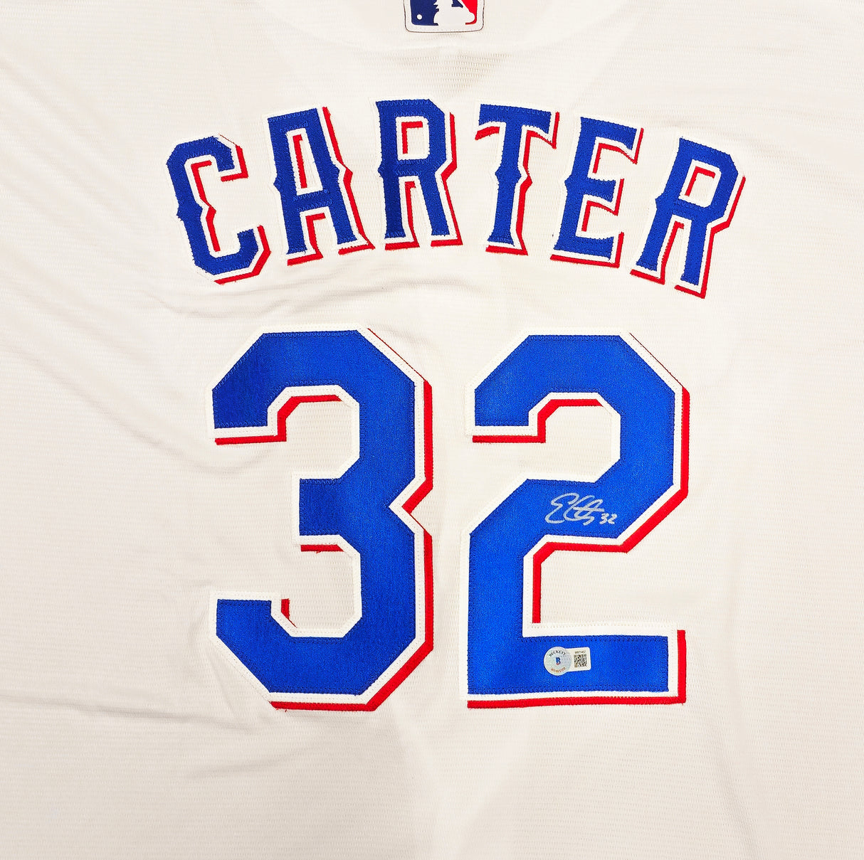 Texas Rangers Evan Carter Autographed White Nike Jersey Size 2XLT Beckett BAS Witness Stock #236692