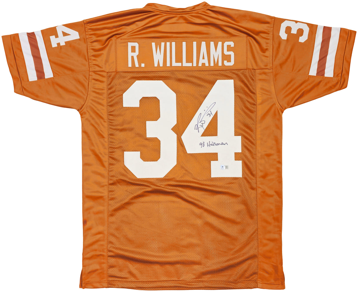 Texas Longhorns Ricky Williams Autographed Orange Jersey "98 Heisman" Beckett BAS QR Stock #237064