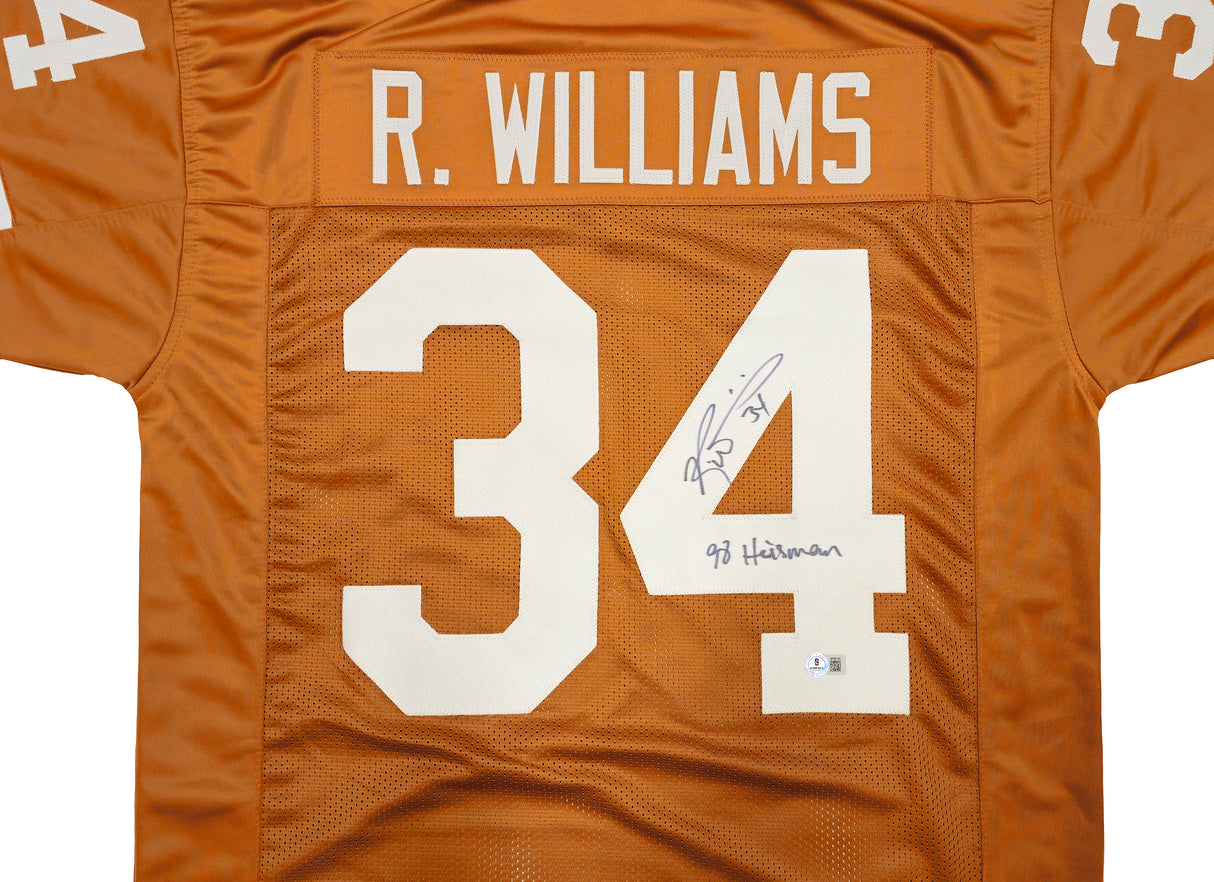 Texas Longhorns Ricky Williams Autographed Orange Jersey "98 Heisman" Beckett BAS QR Stock #237064