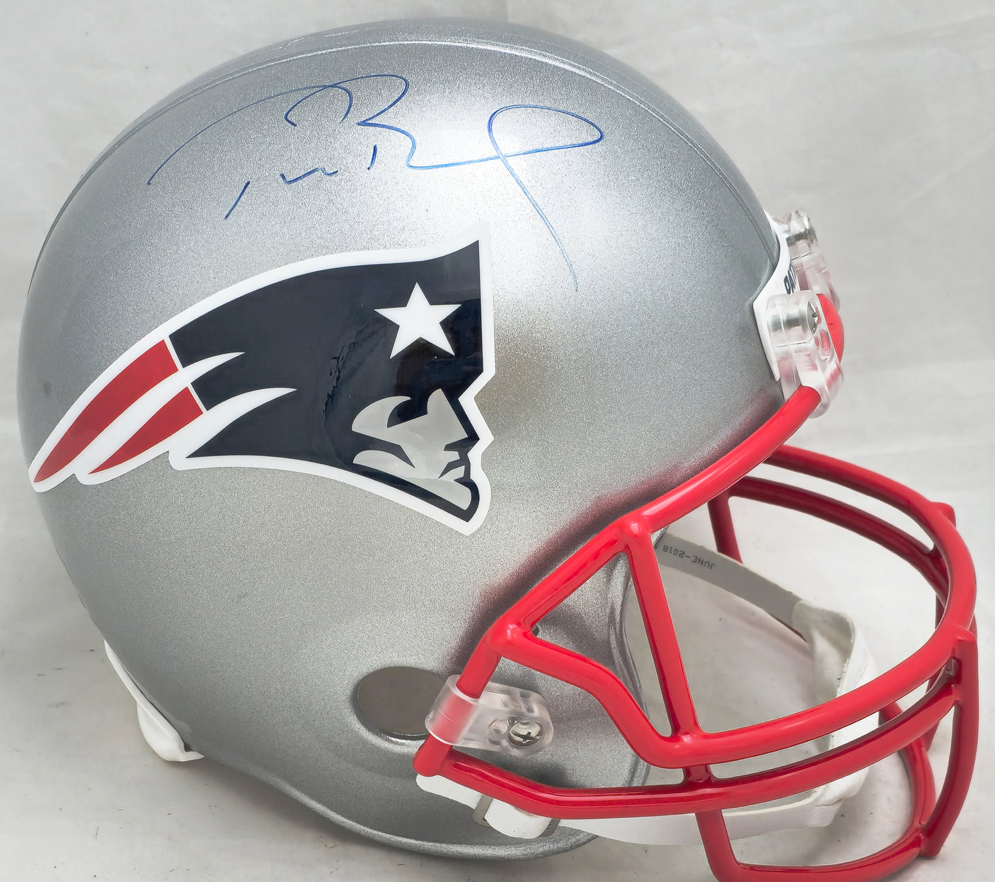 Tom Brady Autographed New England Patriots Silver Full Size Replica Helmet Fanatics Holo #B062648