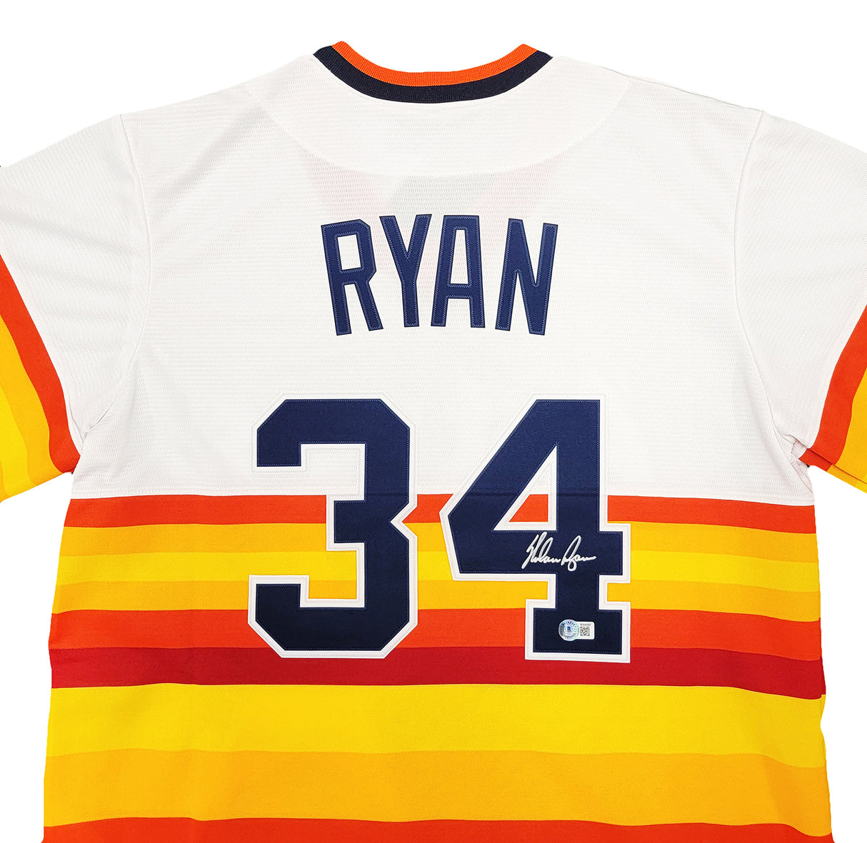 Houston Astros Nolan Ryan Autographed White & Orange/Yellow Stripes Nike Cooperstown Authentic Collection Jersey Size L Beckett BAS QR Stock #211257