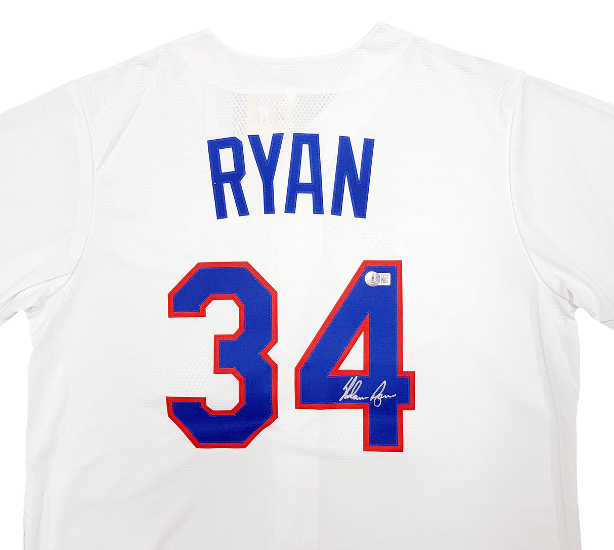 Texas Rangers Nolan Ryan Autographed White Nike Cooperstown Authentic Collection Jersey Size L Beckett BAS QR Stock #211253