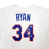 Texas Rangers Nolan Ryan Autographed White Nike Cooperstown Authentic Collection Jersey Size XL " 7 No-Hitters " Beckett BAS QR Stock #211254