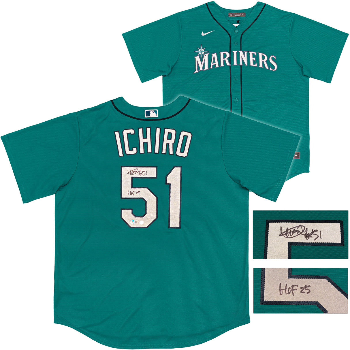 Seattle Mariners Ichiro Suzuki Autographed Teal Nike Jersey Size XL "HOF 25" IS Holo & Beckett BAS Witness QR Stock #238308