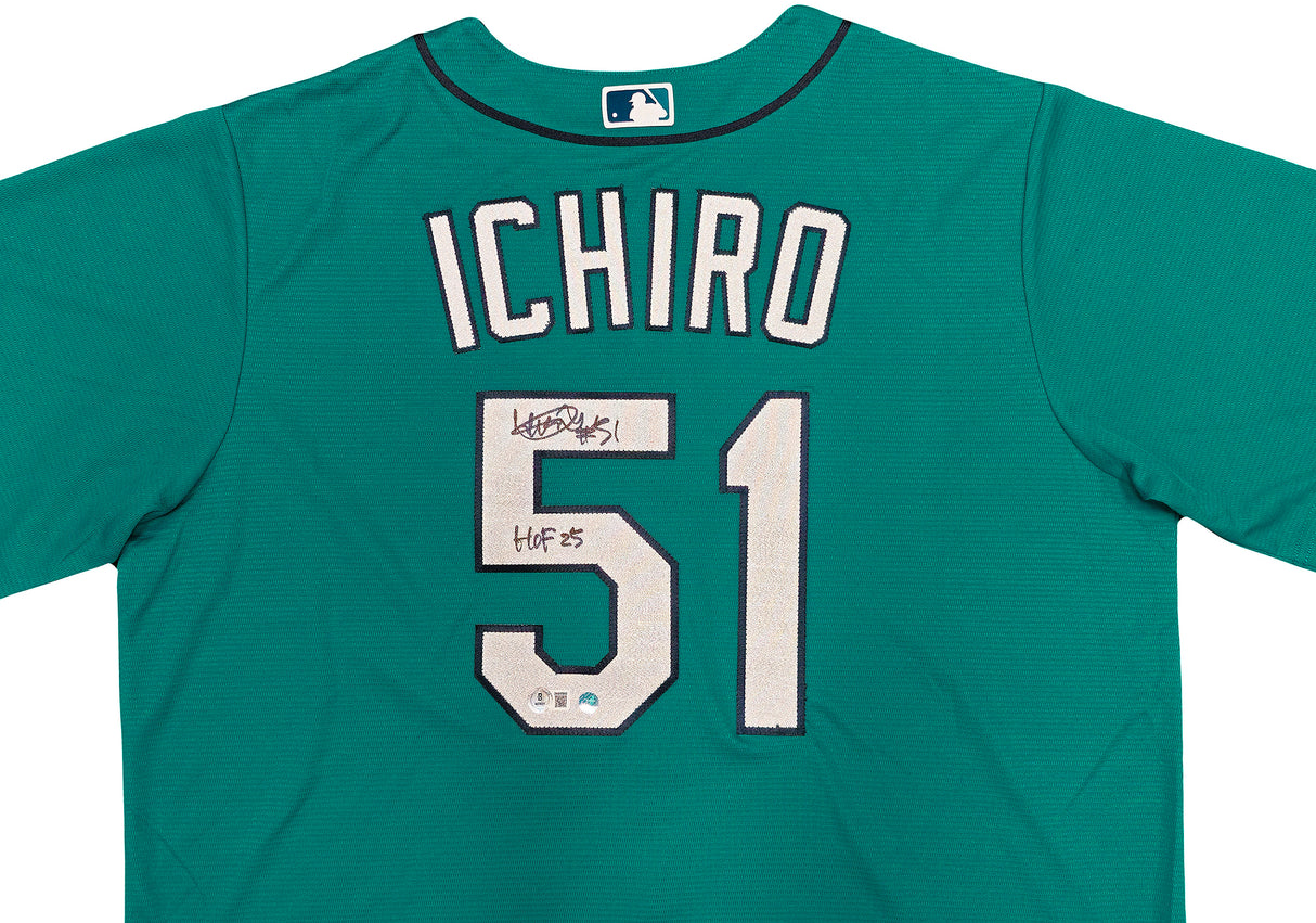 Seattle Mariners Ichiro Suzuki Autographed Teal Nike Jersey Size XL "HOF 25" IS Holo & Beckett BAS Witness QR Stock #238308