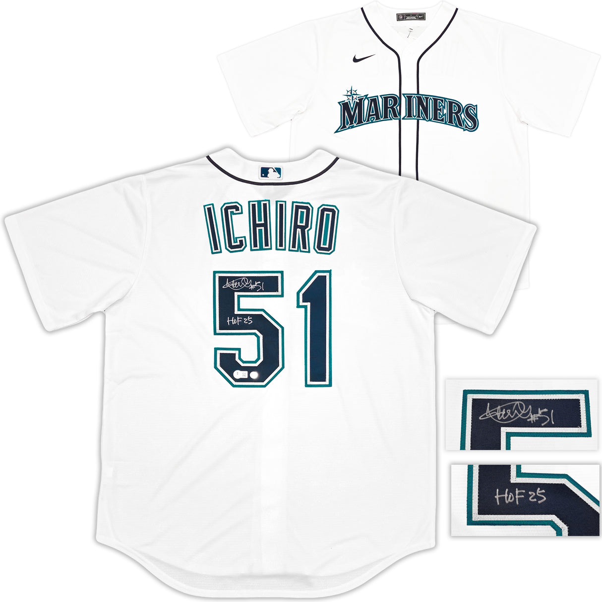 Seattle Mariners Ichiro Suzuki Autographed White Nike Jersey Size L "HOF 25" IS Holo & Beckett BAS Witness QR Stock #238311