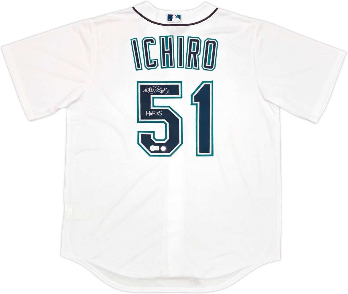 Seattle Mariners Ichiro Suzuki Autographed White Nike Jersey Size L "HOF 25" IS Holo & Beckett BAS Witness QR Stock #238311