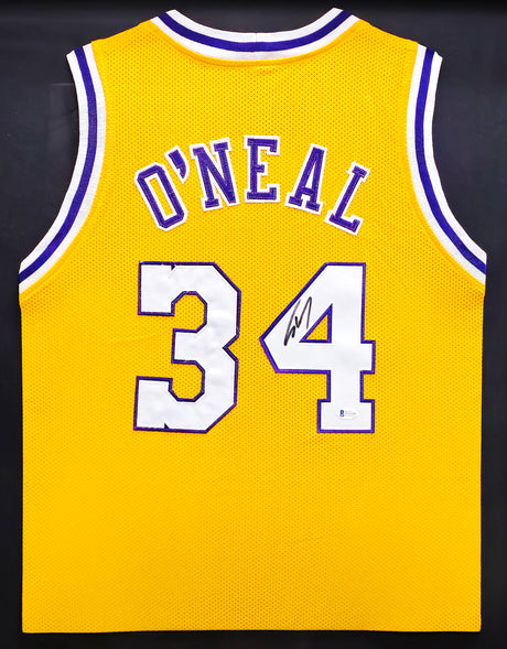 Los Angeles Lakers Shaquille O'Neal Autographed Framed Yellow Jersey Beckett BAS Stock #223786