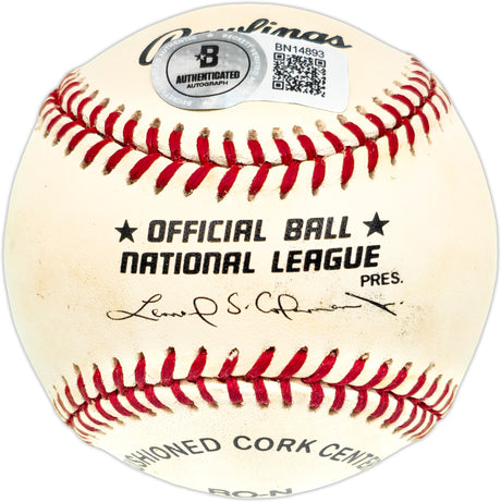 Pee Wee Reese Autographed Official NL Baseball Brooklyn Dodgers Beckett BAS QR #BN14893