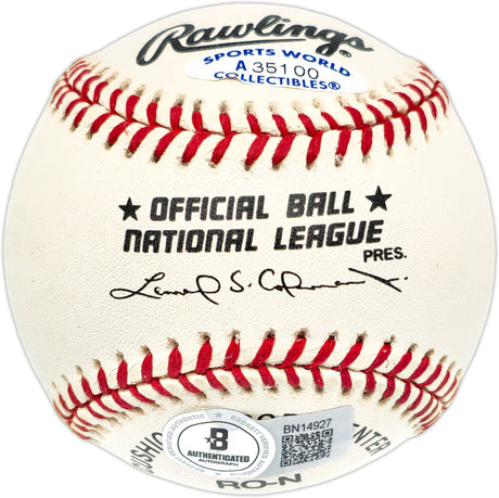 Carl Erskine Autographed Official NL Baseball Brooklyn Dodgers Beckett BAS QR #BN14927