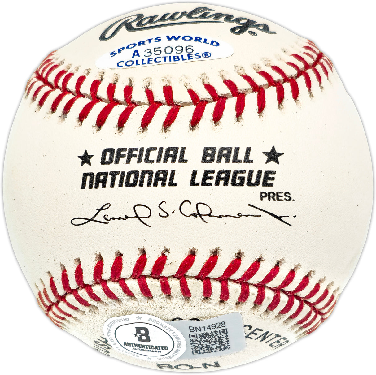 Carl Erskine Autographed Official NL Baseball Brooklyn Dodgers Stat Ball Beckett BAS QR #BN14928