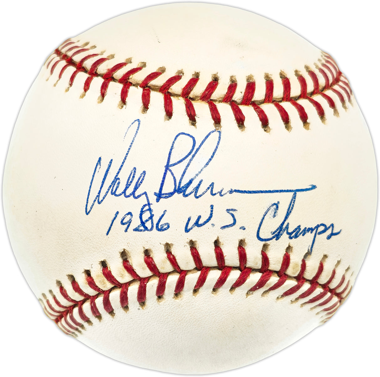 Wally Backman Autographed Official NL Baseball New York Mets "1986 WS Champs" Beckett BAS QR #BN14954