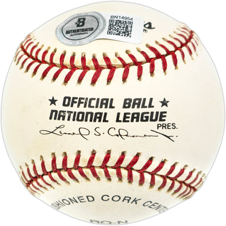 Wally Backman Autographed Official NL Baseball New York Mets "1986 WS Champs" Beckett BAS QR #BN14954