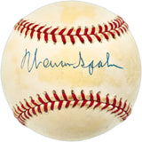 Warren Spahn Autographed Official NL Baseball Milwaukee Braves Beckett BAS QR #BN15027