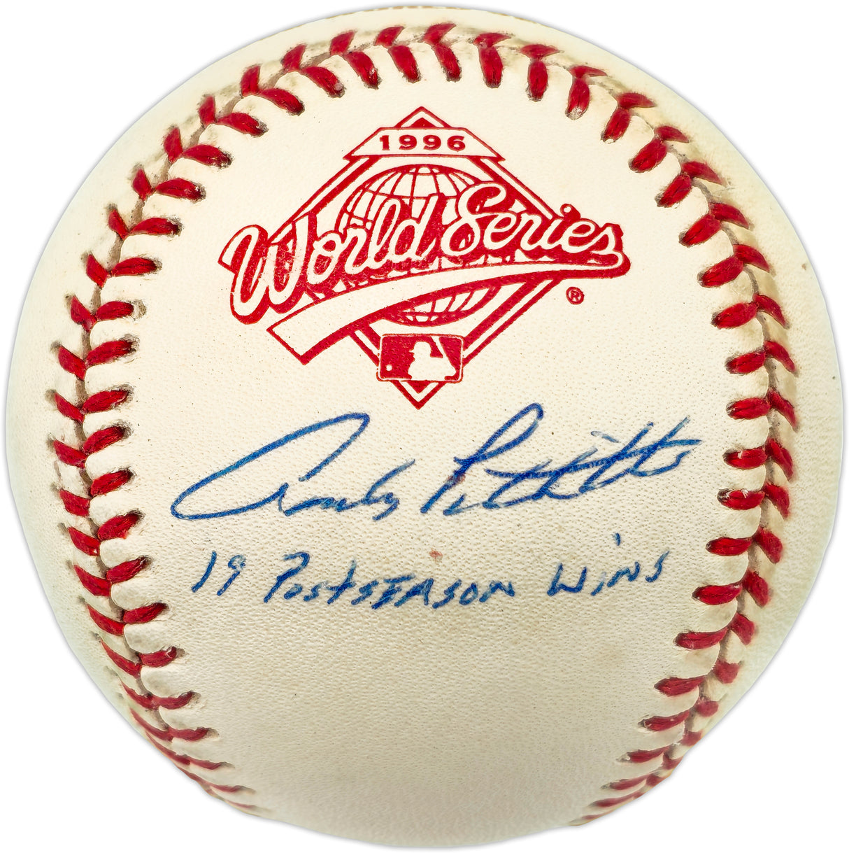 Andy Pettitte Autographed Official 1996 World Series Logo Baseball New York Yankees "19 Postseason Wins" TriStar Holo #7543439