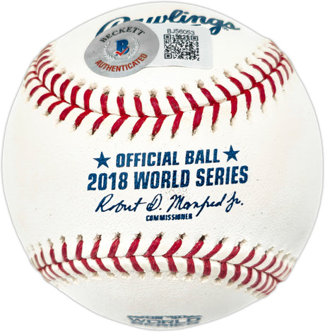 Mookie Betts Autographed Official 2018 World Series Logo Baseball Boston Red Sox & Los Angeles Dodgers Beckett BAS QR #BJ56053