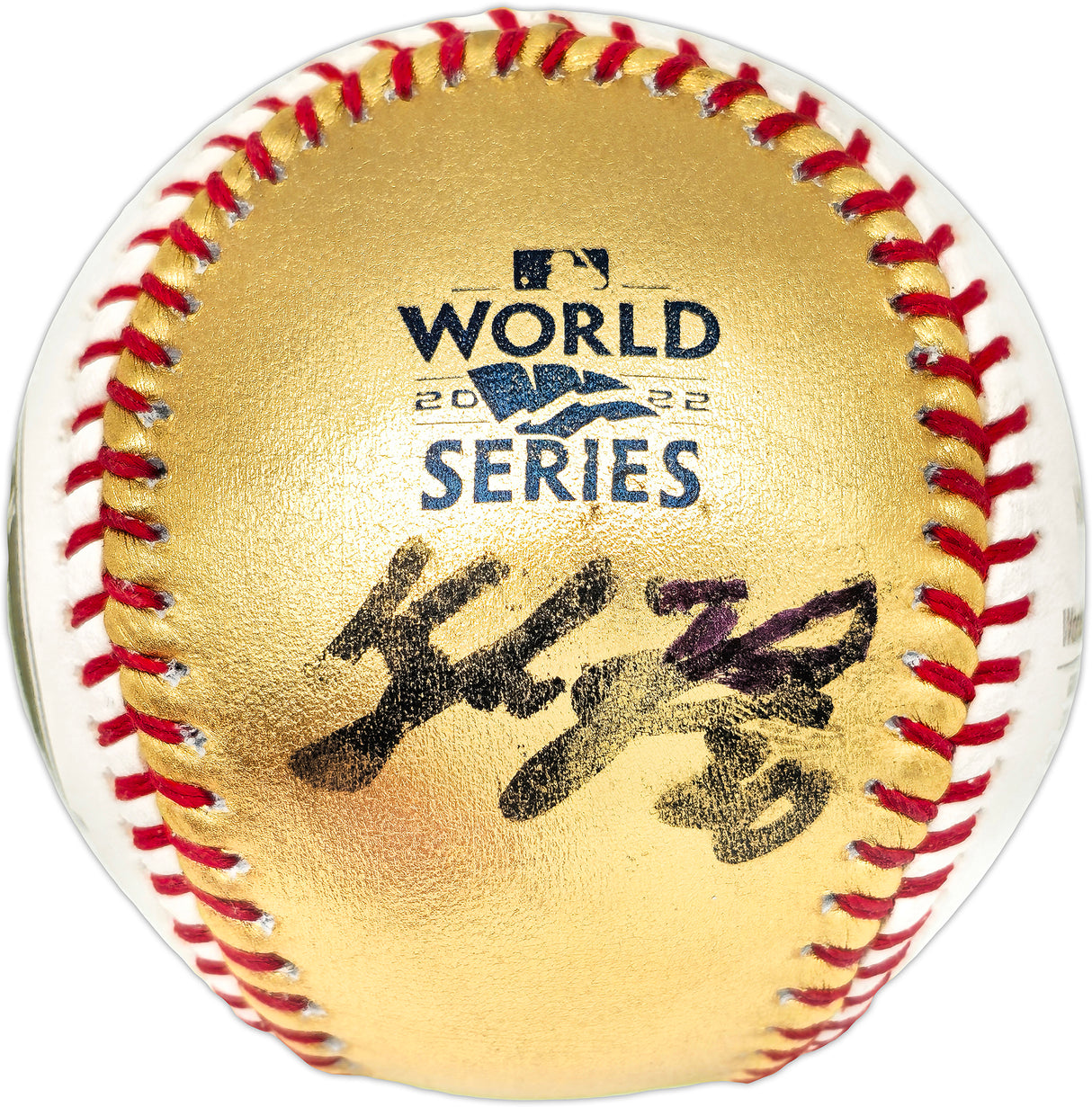 Kyle Tucker Autographed Official  2022 World Series Gold MLB Baseball Houston Astros (Smudged) Beckett BAS Witness #W381818