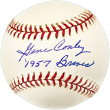 Gene Conley Autographed Official NL Baseball Milwaukee Braves "1957 Braves" JSA #C32200