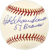 Red Schoendienst Autographed Official NL Baseball Milwaukee Braves "57 Braves" JSA #C31917