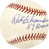 Red Schoendienst Autographed Official NL Baseball Milwaukee Braves "57 Braves" JSA #C31917