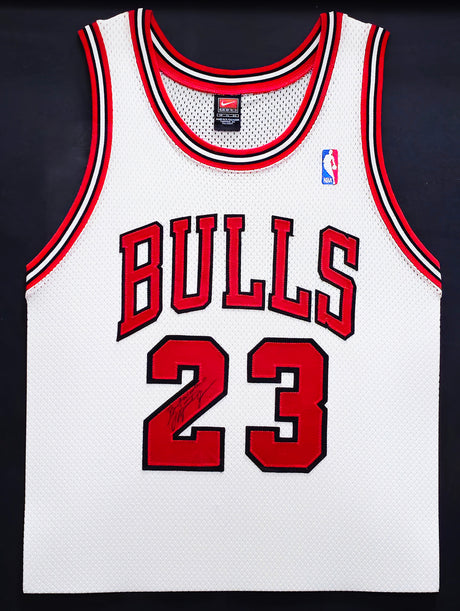 Michael Jordan Autographed Framed White Nike Jersey Chicago Bulls "Best Wishes" JSA #YY39497