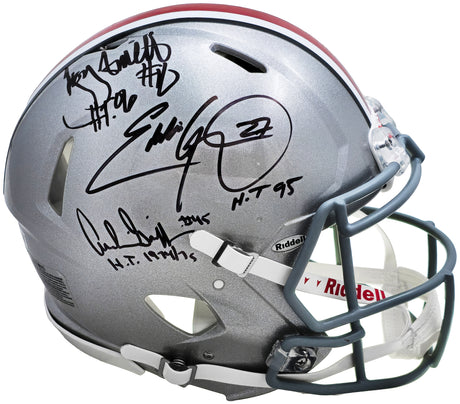 Archie Griffin, Eddie George & Troy Smith Autographed Ohio State Buckeyes Silver Full Size Authentic Speed Helmet Signature Location Varies "Heisman" Beckett BAS Witness Stock #222797