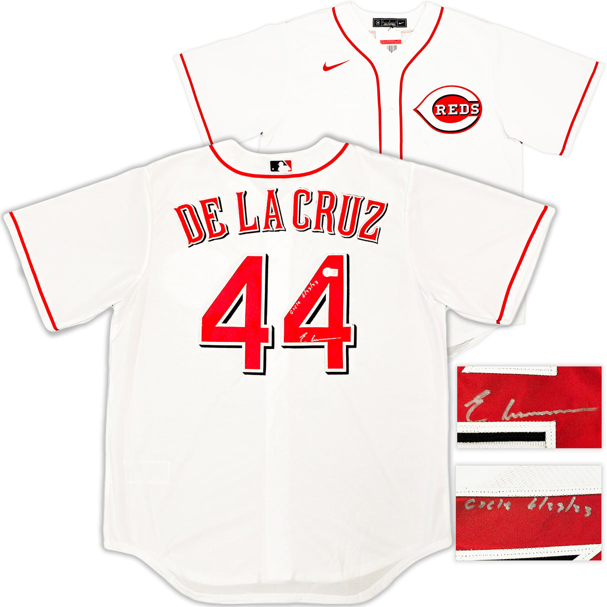 Cincinnati Reds Elly De La Cruz Autographed White Nike Jersey Size L "Cycle 6/23/23" Beckett BAS Witness Stock #222819