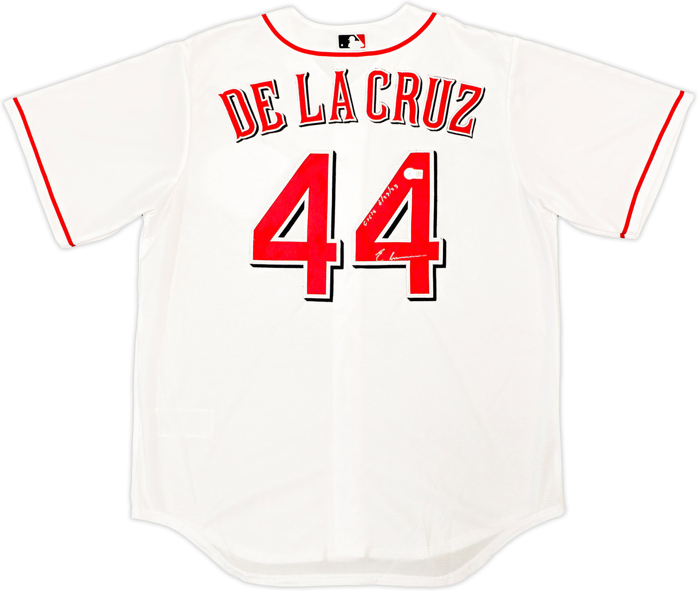 Cincinnati Reds Elly De La Cruz Autographed White Nike Jersey Size L "Cycle 6/23/23" Beckett BAS Witness Stock #222819