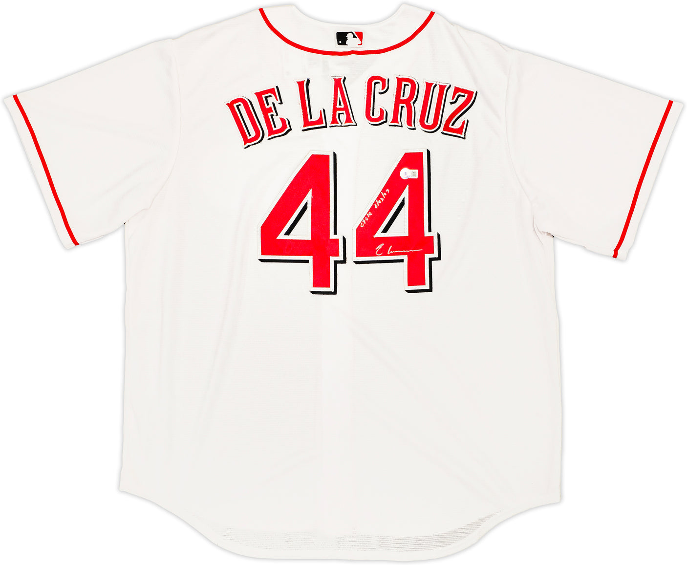 Cincinnati Reds Elly De La Cruz Autographed White Nike Jersey Size XL "Cycle 6/23/23" Beckett BAS Witness Stock #222820