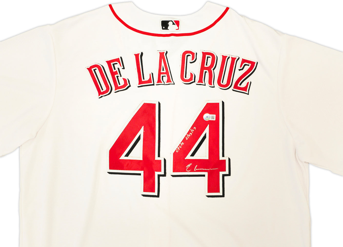 Cincinnati Reds Elly De La Cruz Autographed White Nike Jersey Size XL "Cycle 6/23/23" Beckett BAS Witness Stock #222820